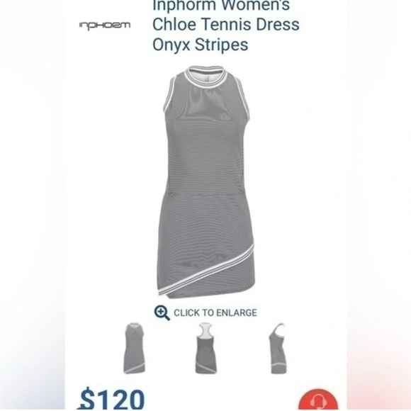 Inphorm Women’s Chloe Tennis Dress Pickelball Onyx Stripes Athletic Size Small - Picture 1 of 8